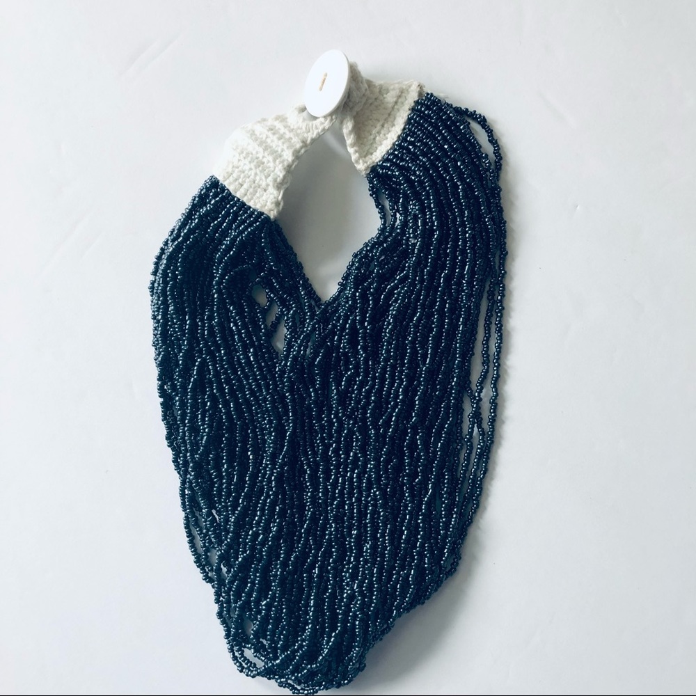 Multi Handcrafted Crochet Button Closure Black Beads Necklace